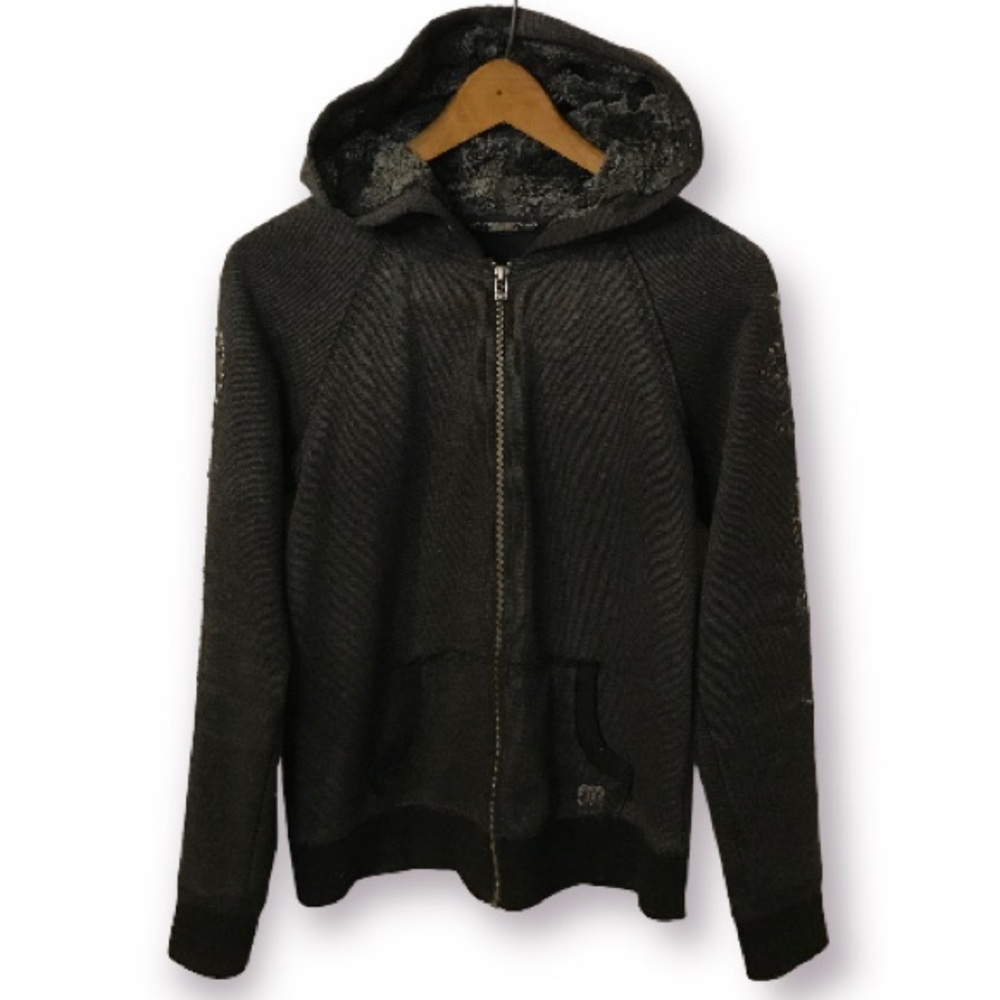 MISS ME Black Zip Up Studded Sleeve Hoodie with Front pockets